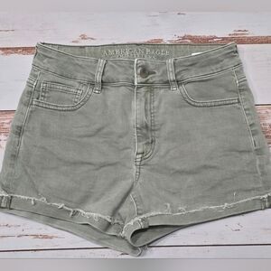 American Eagle Denim Shorts Olive Hi Rise Shorty Womens 4